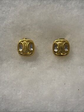 Celine Gold Tone Clear Crystal Stud Earrings
